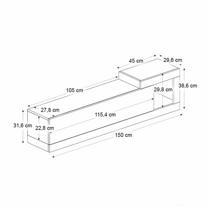 Έπιπλο τηλεόρασης επιτοίχιο Volare Megapap χρώμα καρυδί - μαύρο 150x29,6x38,6εκ. - Hippiehome.gr