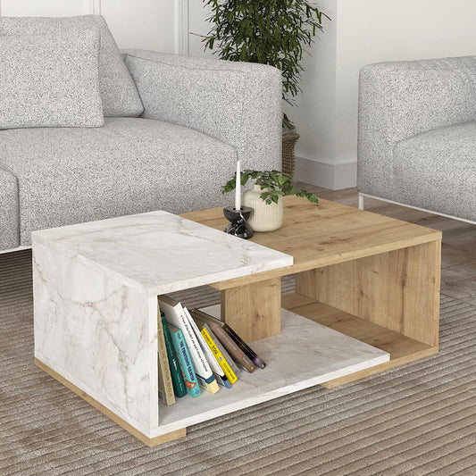 Τραπεζάκι σαλονιού Mareta Megapap χρώμα λευκό εφέ μαρμάρου - sapphire oak 81,8x50x35εκ. - Hippiehome.gr