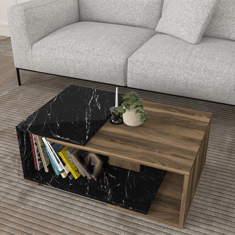 Τραπεζάκι σαλονιού Mareta Megapap χρώμα μαύρο εφέ μαρμάρου - καρυδί 81,8x50x35εκ. - Hippiehome.gr