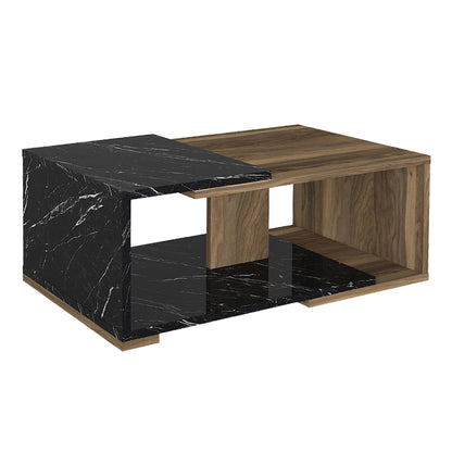 Τραπεζάκι σαλονιού Mareta Megapap χρώμα μαύρο εφέ μαρμάρου - καρυδί 81,8x50x35εκ. - Hippiehome.gr