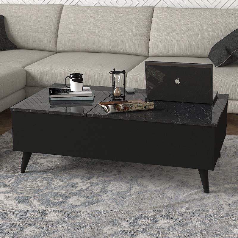 Τραπεζάκι σαλονιού Roy Megapap με σερβιτόρο χρώμα μαύρο - εφέ μαρμάρου 121x69x40εκ. - Hippiehome.gr