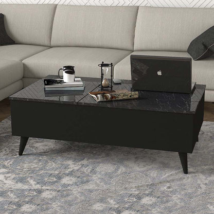 Τραπεζάκι σαλονιού Roy Megapap με σερβιτόρο χρώμα μαύρο - εφέ μαρμάρου 121x69x40εκ. - Hippiehome.gr