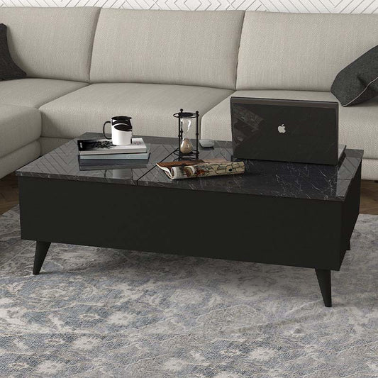 Τραπεζάκι σαλονιού Roy Megapap με σερβιτόρο χρώμα μαύρο - εφέ μαρμάρου 121x69x40εκ. - Hippiehome.gr