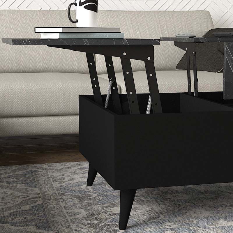 Τραπεζάκι σαλονιού Roy Megapap με σερβιτόρο χρώμα μαύρο - εφέ μαρμάρου 121x69x40εκ. - Hippiehome.gr