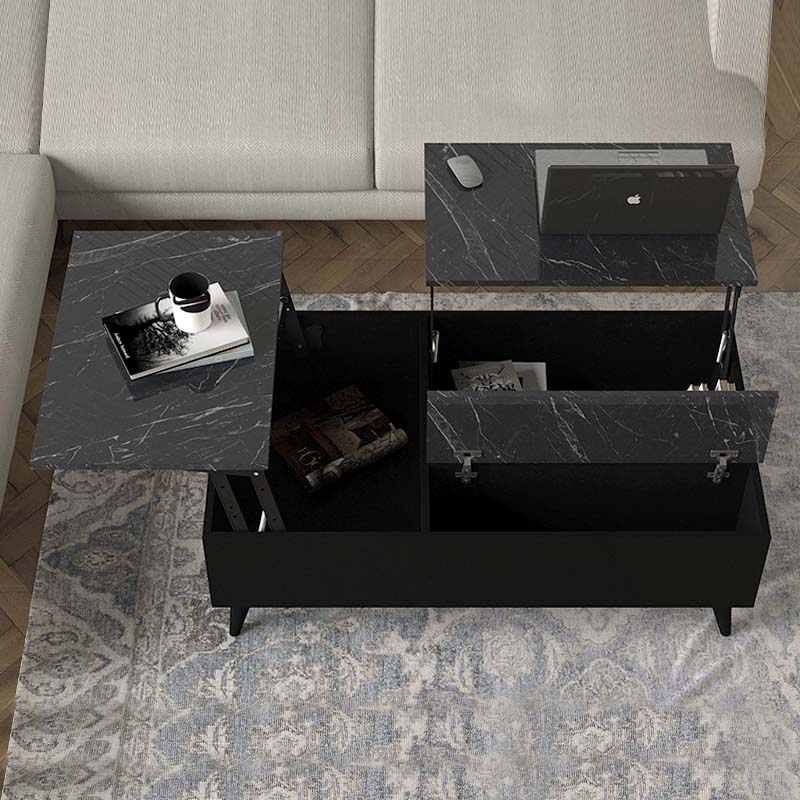 Τραπεζάκι σαλονιού Roy Megapap με σερβιτόρο χρώμα μαύρο - εφέ μαρμάρου 121x69x40εκ. - Hippiehome.gr