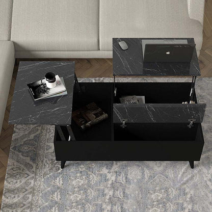 Τραπεζάκι σαλονιού Roy Megapap με σερβιτόρο χρώμα μαύρο - εφέ μαρμάρου 121x69x40εκ. - Hippiehome.gr