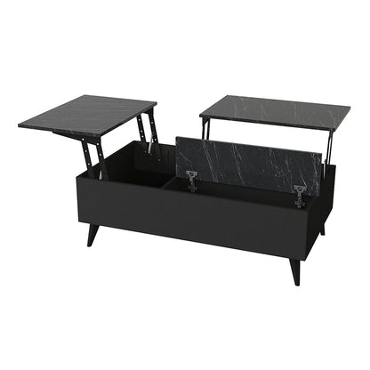 Τραπεζάκι σαλονιού Roy Megapap με σερβιτόρο χρώμα μαύρο - εφέ μαρμάρου 121x69x40εκ. - Hippiehome.gr