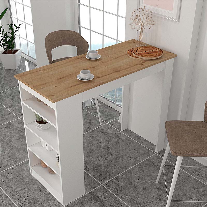 Τραπέζι μπαρ Monaco Megapap χρώμα λευκό - sapphire oak 120x51,6x101,8εκ. - Hippiehome.gr