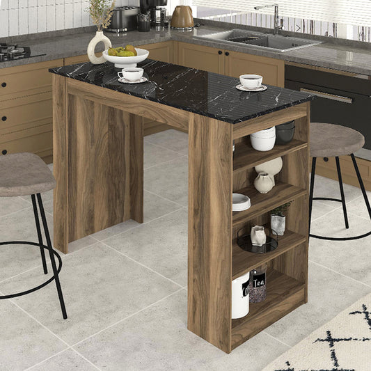 Τραπέζι μπαρ Monaco Megapap χρώμα καρυδί - μαύρο εφέ μαρμάρου 120x51,6x101,8εκ. - Hippiehome.gr