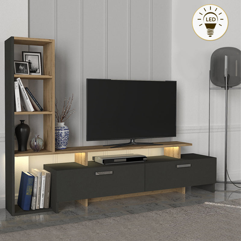 Σύνθεση τηλεόρασης Simal Megapap με LED χρώμα ανθρακί - sepet oak 168,2x31,3x120εκ. - Hippiehome.gr