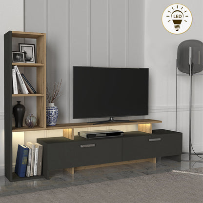 Σύνθεση τηλεόρασης Simal Megapap με LED χρώμα ανθρακί - sepet oak 168,2x31,3x120εκ. - Hippiehome.gr