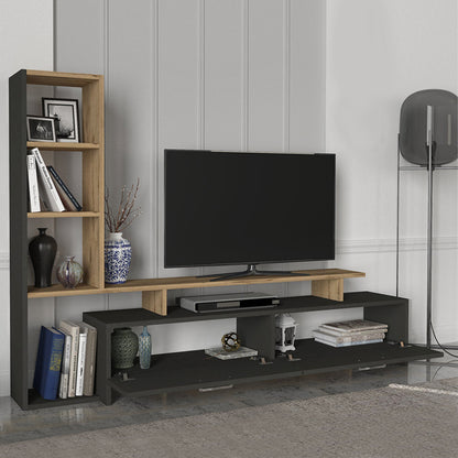 Σύνθεση τηλεόρασης Simal Megapap με LED χρώμα ανθρακί - sepet oak 168,2x31,3x120εκ. - Hippiehome.gr
