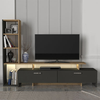 Σύνθεση τηλεόρασης Simal Megapap με LED χρώμα ανθρακί - sepet oak 168,2x31,3x120εκ. - Hippiehome.gr