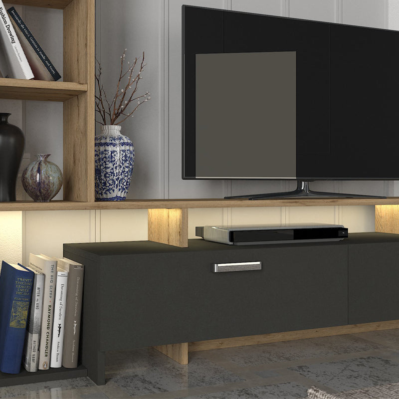 Σύνθεση τηλεόρασης Simal Megapap με LED χρώμα ανθρακί - sepet oak 168,2x31,3x120εκ. - Hippiehome.gr