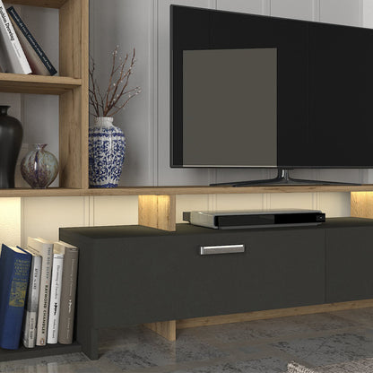 Σύνθεση τηλεόρασης Simal Megapap με LED χρώμα ανθρακί - sepet oak 168,2x31,3x120εκ. - Hippiehome.gr