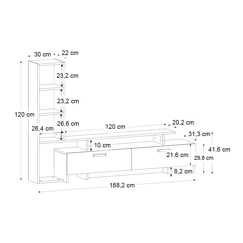 Σύνθεση τηλεόρασης Simal Megapap με LED χρώμα ανθρακί - sepet oak 168,2x31,3x120εκ. - Hippiehome.gr