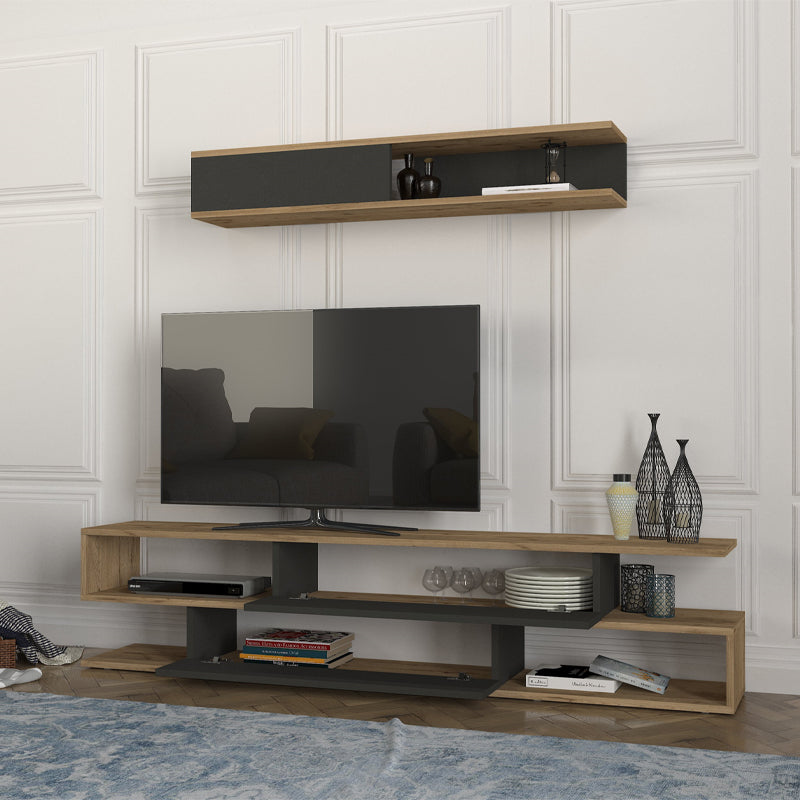 Σύνθεση τηλεόρασης Manet Megapap με LED χρώμα sepet oak - ανθρακί 180x29,5x39εκ. - Hippiehome.gr