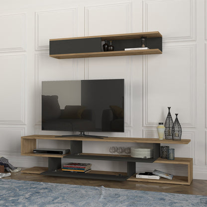 Σύνθεση τηλεόρασης Manet Megapap με LED χρώμα sepet oak - ανθρακί 180x29,5x39εκ. - Hippiehome.gr