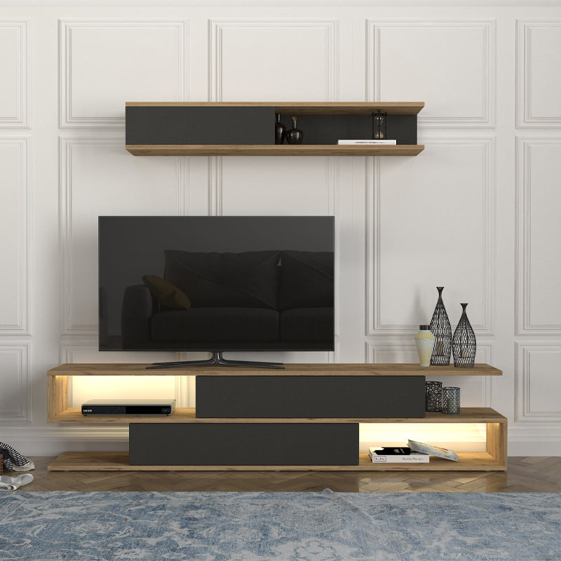 Σύνθεση τηλεόρασης Manet Megapap με LED χρώμα sepet oak - ανθρακί 180x29,5x39εκ. - Hippiehome.gr