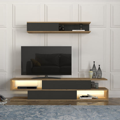 Σύνθεση τηλεόρασης Manet Megapap με LED χρώμα sepet oak - ανθρακί 180x29,5x39εκ. - Hippiehome.gr