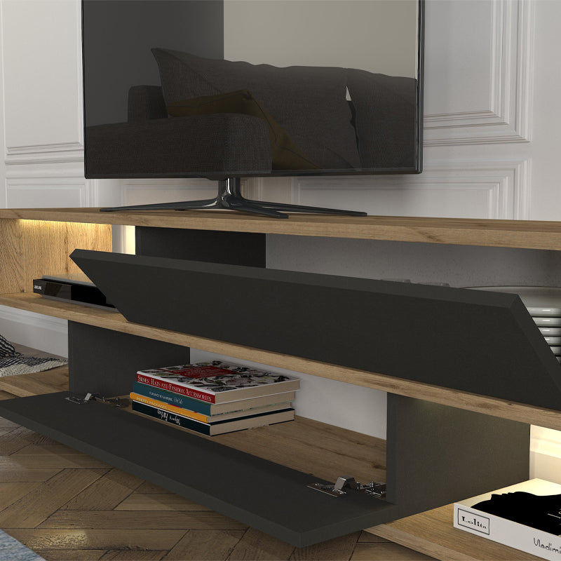 Σύνθεση τηλεόρασης Manet Megapap με LED χρώμα sepet oak - ανθρακί 180x29,5x39εκ. - Hippiehome.gr