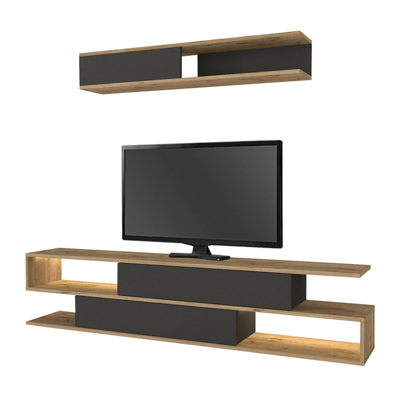 Σύνθεση τηλεόρασης Manet Megapap με LED χρώμα sepet oak - ανθρακί 180x29,5x39εκ. - Hippiehome.gr