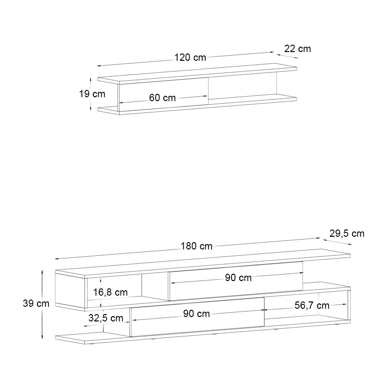 Σύνθεση τηλεόρασης Manet Megapap με LED χρώμα sepet oak - ανθρακί 180x29,5x39εκ. - Hippiehome.gr