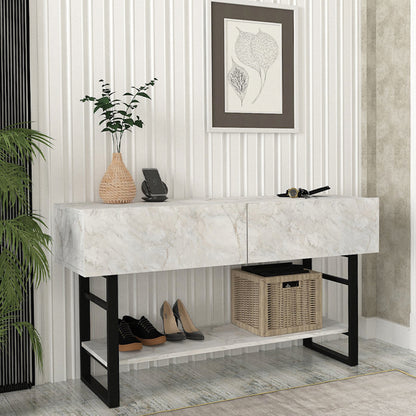 Κονσόλα Aron Megapap χρώμα λευκό εφέ μαρμάρου 138,8x41x75,7εκ. - Hippiehome.gr