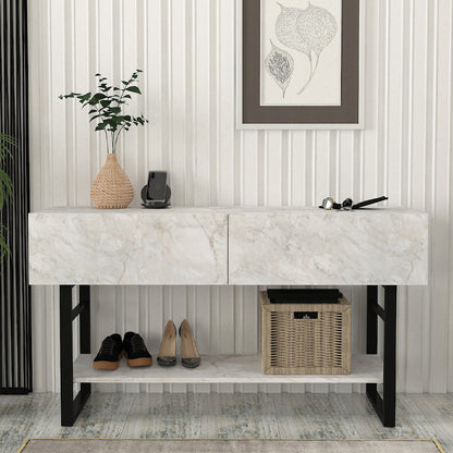 Κονσόλα Aron Megapap χρώμα λευκό εφέ μαρμάρου 138,8x41x75,7εκ. - Hippiehome.gr