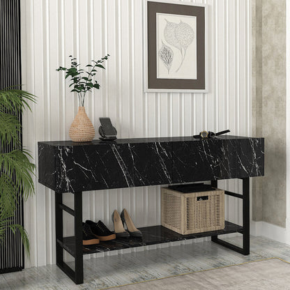 Κονσόλα Aron Megapap χρώμα μαύρο εφέ μαρμάρου 138,8x41x75,7εκ. - Hippiehome.gr