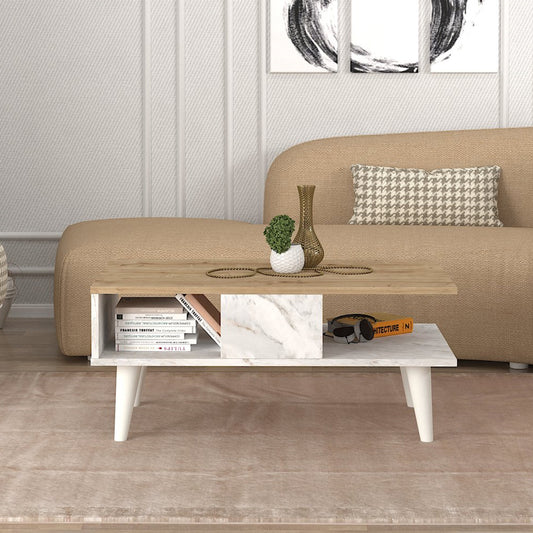 Τραπεζάκι σαλονιού Andros Megapap χρώμα sapphire oak - λευκό εφέ μαρμάρου 90x54x39,6εκ. - Hippiehome.gr