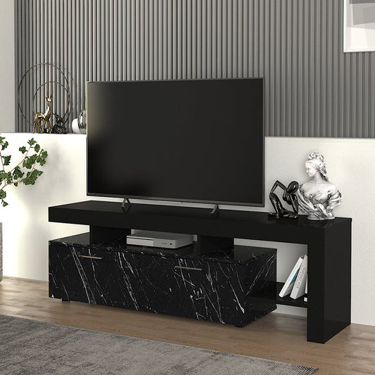 TV cabinet Acnes Megapap color black - black marble effect 160x40x53cm.
