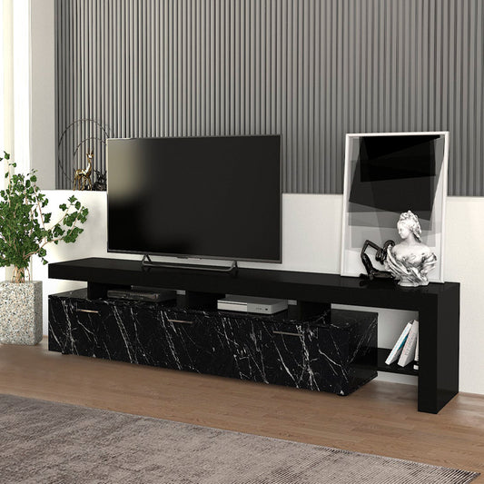 TV cabinet Acnes Megapap color black - black marble effect 220x40x52cm.