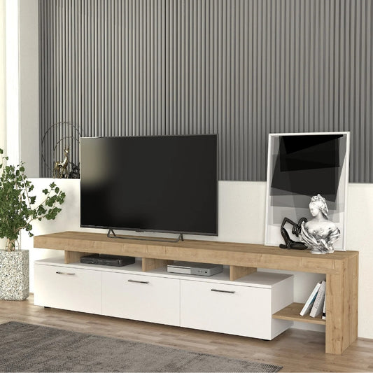 Έπιπλο τηλεόρασης Acnes Megapap χρώμα λευκό - sapphire oak 220x40x52εκ. - Hippiehome.gr