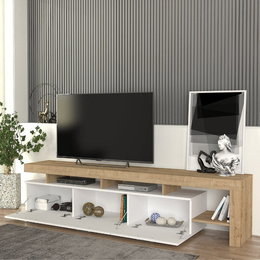 Έπιπλο τηλεόρασης Acnes Megapap χρώμα λευκό - sapphire oak 220x40x52εκ. - Hippiehome.gr