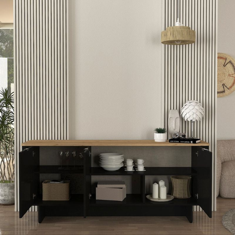 Μπουφές Bohema Megapap χρώμα μαύρο - sepet oak 180x47x76,6εκ. - Hippiehome.gr