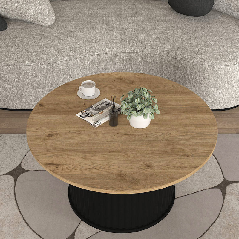 Τραπεζάκι σαλονιού Bohema Megapap χρώμα μαύρο - sepet oak Ø85x43,2εκ. - Hippiehome.gr