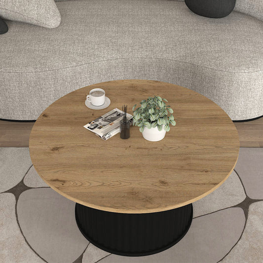 Τραπεζάκι σαλονιού Bohema Megapap χρώμα μαύρο - sepet oak Ø85x43,2εκ. - Hippiehome.gr