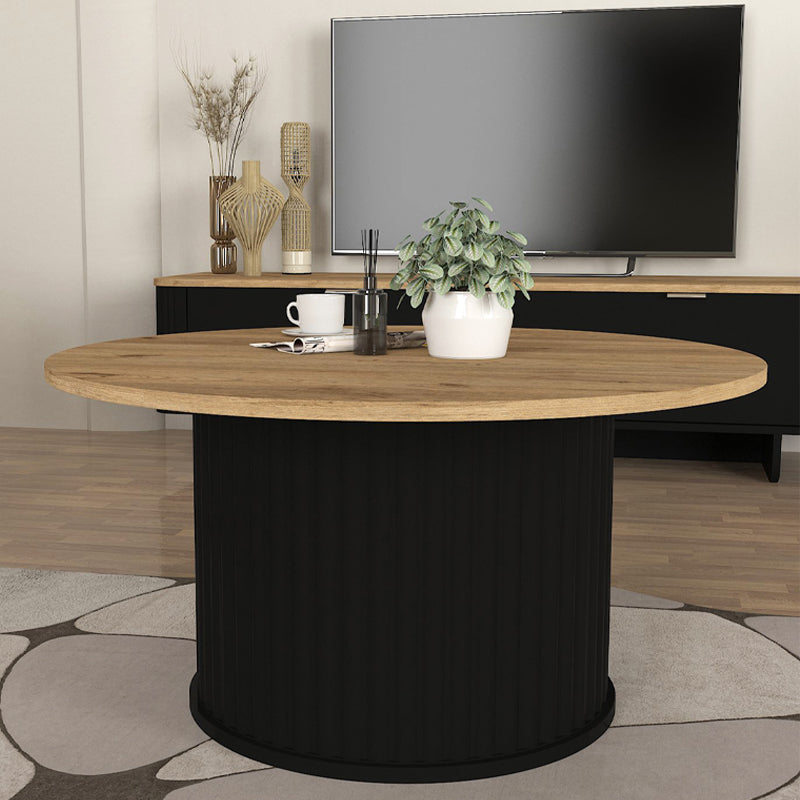 Τραπεζάκι σαλονιού Bohema Megapap χρώμα μαύρο - sepet oak Ø85x43,2εκ. - Hippiehome.gr