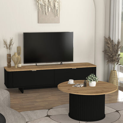 Τραπεζάκι σαλονιού Bohema Megapap χρώμα μαύρο - sepet oak Ø85x43,2εκ. - Hippiehome.gr