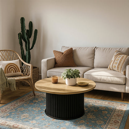 Τραπεζάκι σαλονιού Bohema Megapap χρώμα μαύρο - sepet oak Ø85x43,2εκ. - Hippiehome.gr