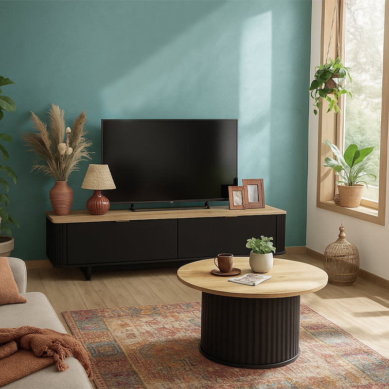 Τραπεζάκι σαλονιού Bohema Megapap χρώμα μαύρο - sepet oak Ø85x43,2εκ. - Hippiehome.gr