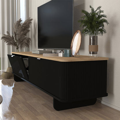 Έπιπλο τηλεόρασης Bohema Megapap χρώμα μαύρο - sepet oak 180x47x45,6εκ. - Hippiehome.gr