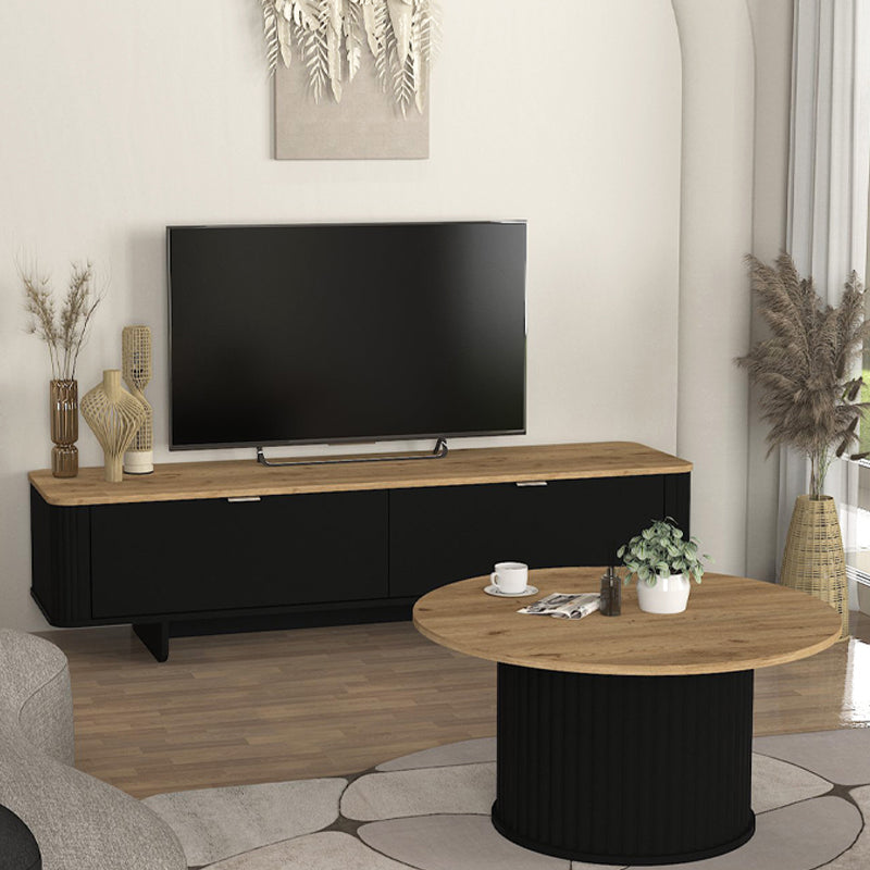 Έπιπλο τηλεόρασης Bohema Megapap χρώμα μαύρο - sepet oak 180x47x45,6εκ. - Hippiehome.gr