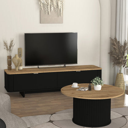 Έπιπλο τηλεόρασης Bohema Megapap χρώμα μαύρο - sepet oak 180x47x45,6εκ. - Hippiehome.gr