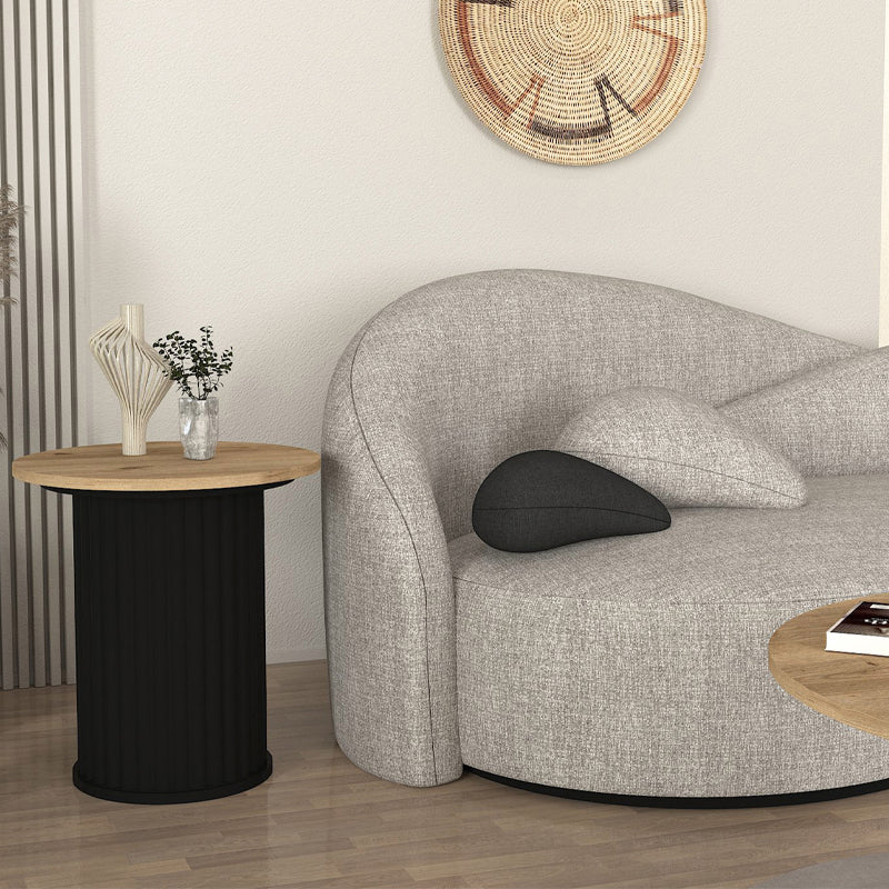 Τραπεζάκι βοηθητικό Bohema Megapap χρώμα μαύρο - sepet oak Ø50x53,2εκ. - Hippiehome.gr