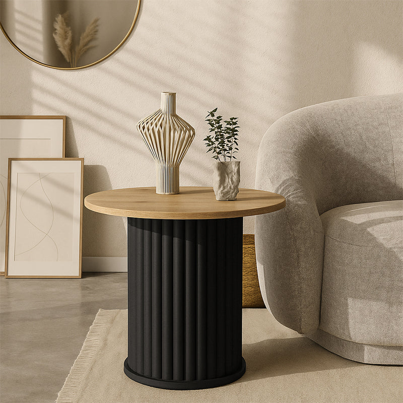 Τραπεζάκι βοηθητικό Bohema Megapap χρώμα μαύρο - sepet oak Ø50x53,2εκ. - Hippiehome.gr