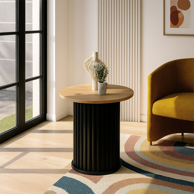 Τραπεζάκι βοηθητικό Bohema Megapap χρώμα μαύρο - sepet oak Ø50x53,2εκ. - Hippiehome.gr