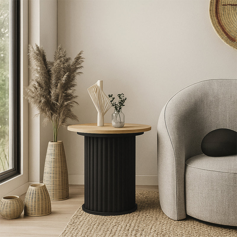 Τραπεζάκι βοηθητικό Bohema Megapap χρώμα μαύρο - sepet oak Ø50x53,2εκ. - Hippiehome.gr