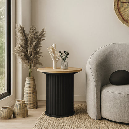 Τραπεζάκι βοηθητικό Bohema Megapap χρώμα μαύρο - sepet oak Ø50x53,2εκ. - Hippiehome.gr